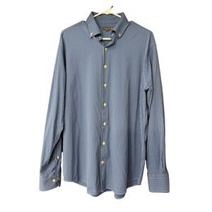 Peter Millar Summer Comfort Blue‎ Checkered Button Down Shirt Mens Large